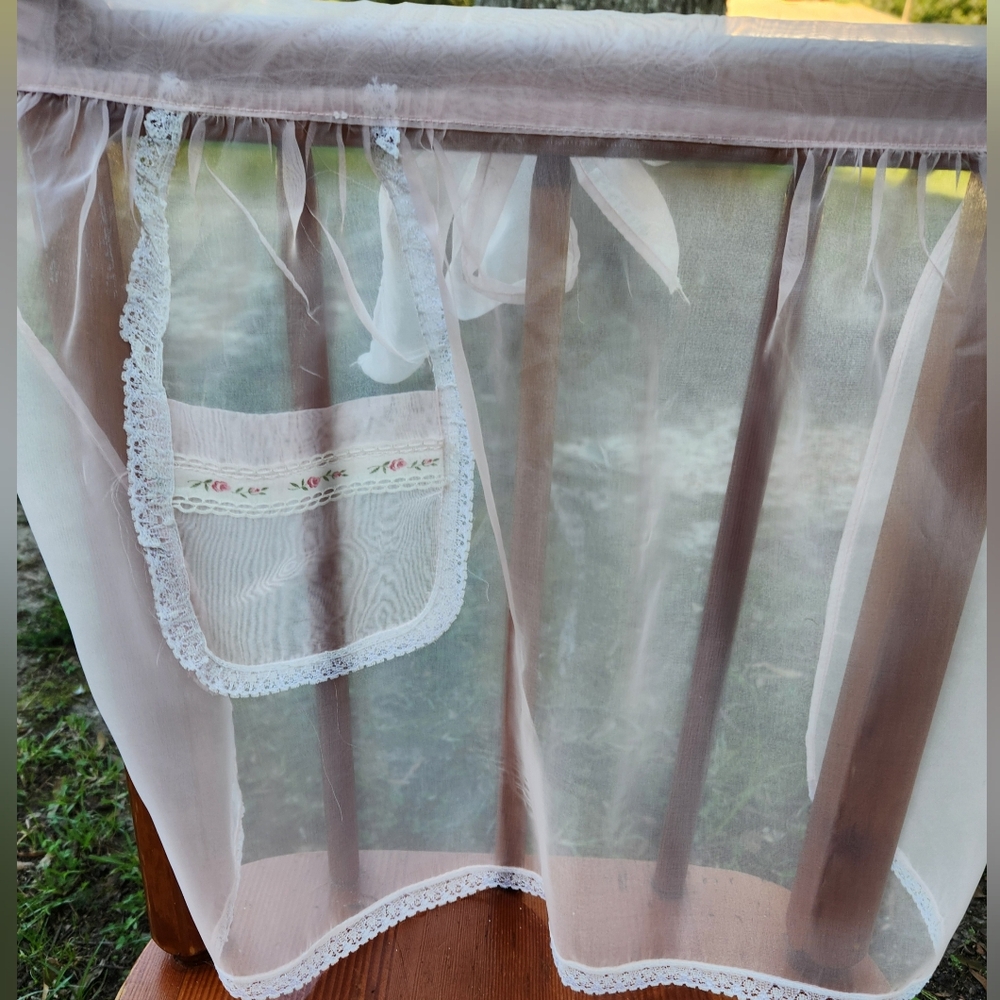 SHEER PINK NYLON AND LACE APRON
